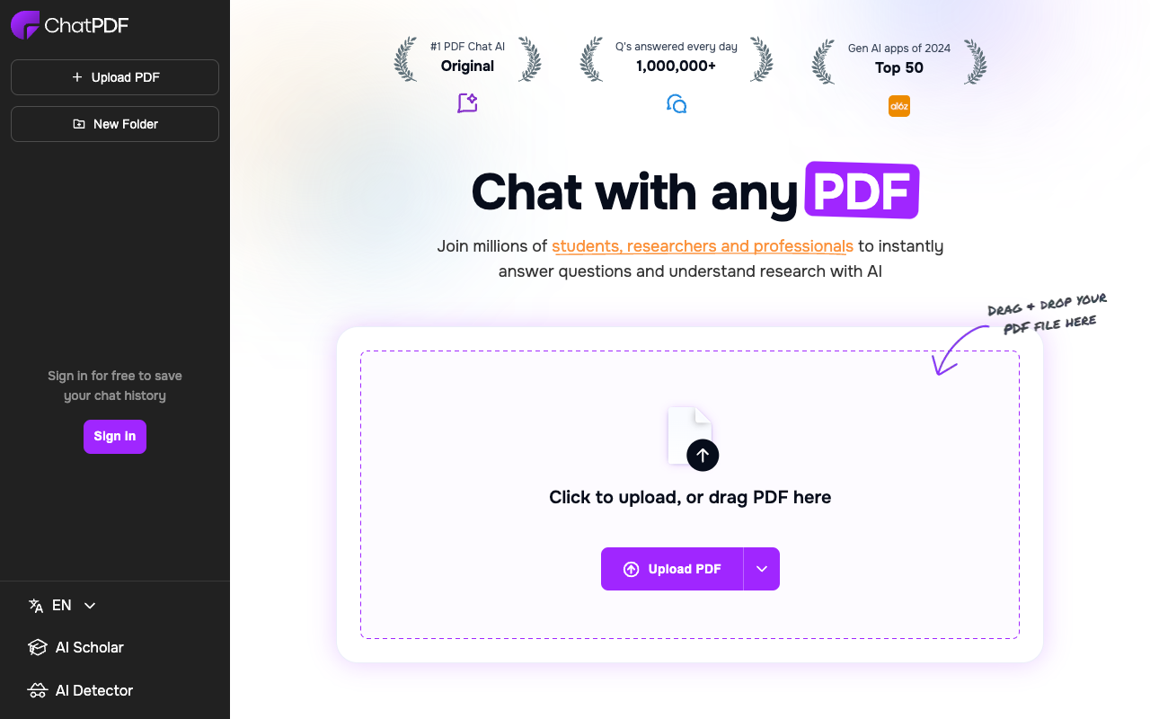 ChatPDF - 与任何 PDF 文件聊天！