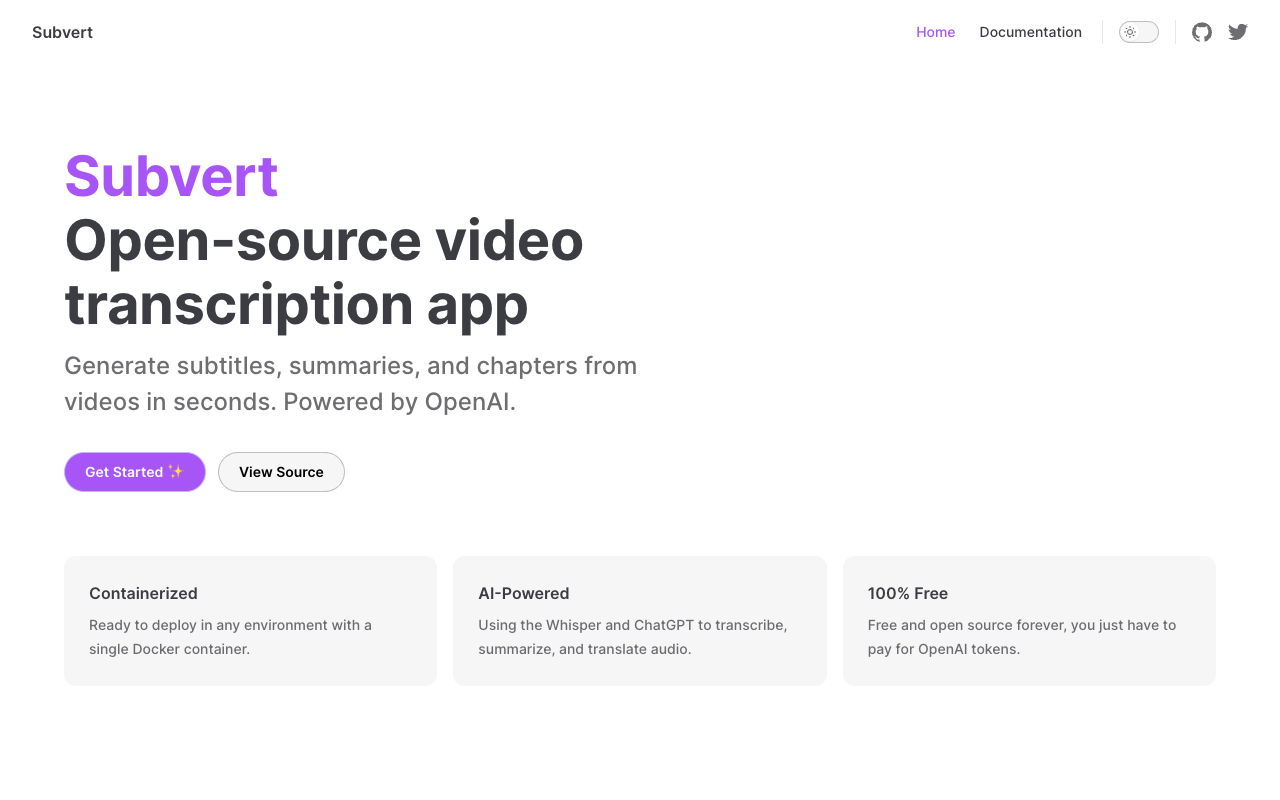 subvert.dev 网站可以让你在几秒钟内从视频中生成字幕、摘要和章节