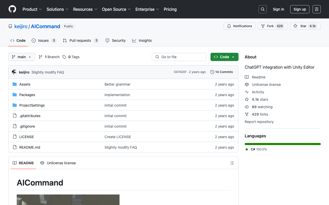 AICommand：ChatGPT 与 Unity 编辑器的整合 人工智能 Unity ChatGPT