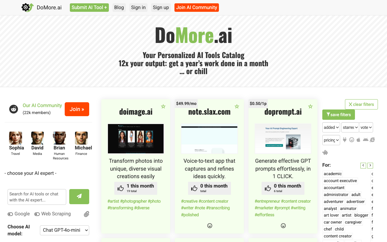 DoMore.ai：个性化的 AI 工具目录，语义搜索助你快速找到所需工具 人工智能 工具 目录