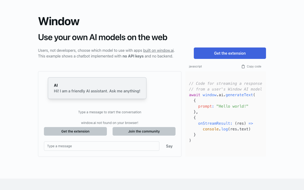 Window.AI：在 Web 上使用自己的 AI 模型 人工智能 浏览器扩展 JavaScript API