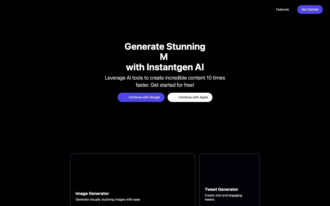 Instantgen AI - 利用 AI 工具 10 倍加速创作令人惊叹的内容 科技 人工智能 创作工具 营销 社交媒体