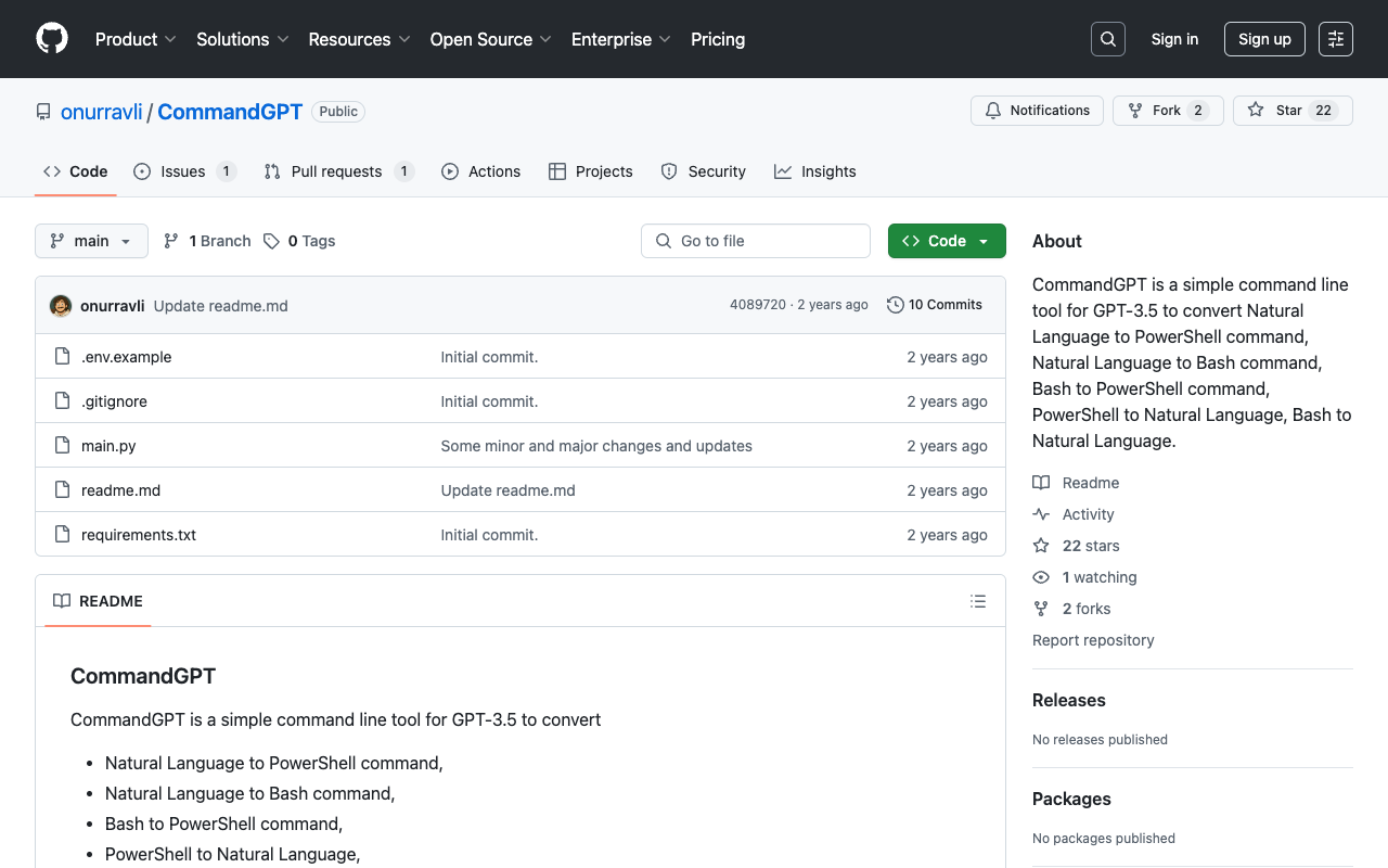 CommandGPT - 自然语言转换为 Bash、PowerShell 命令的工具