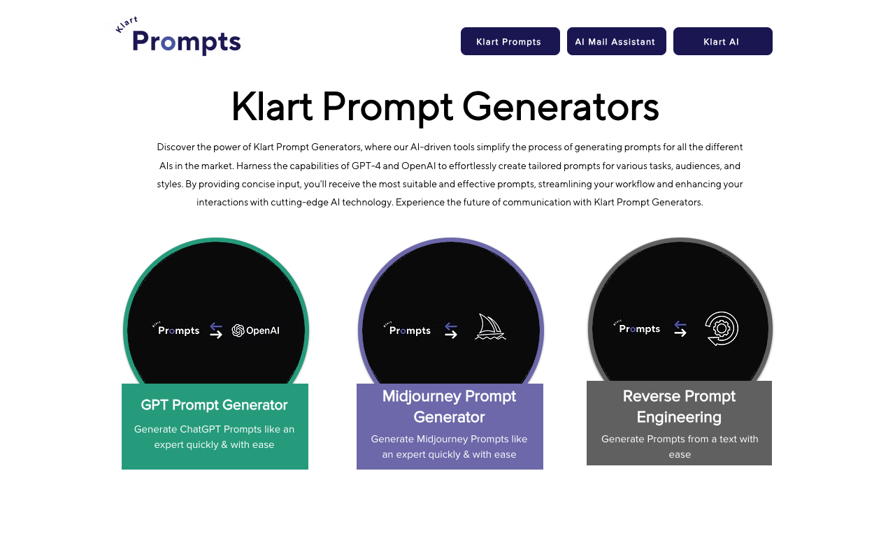 Klart Prompts - 提高效率和创造力的 AI 工具和提示生成器 人工智能 工作流程 创造力