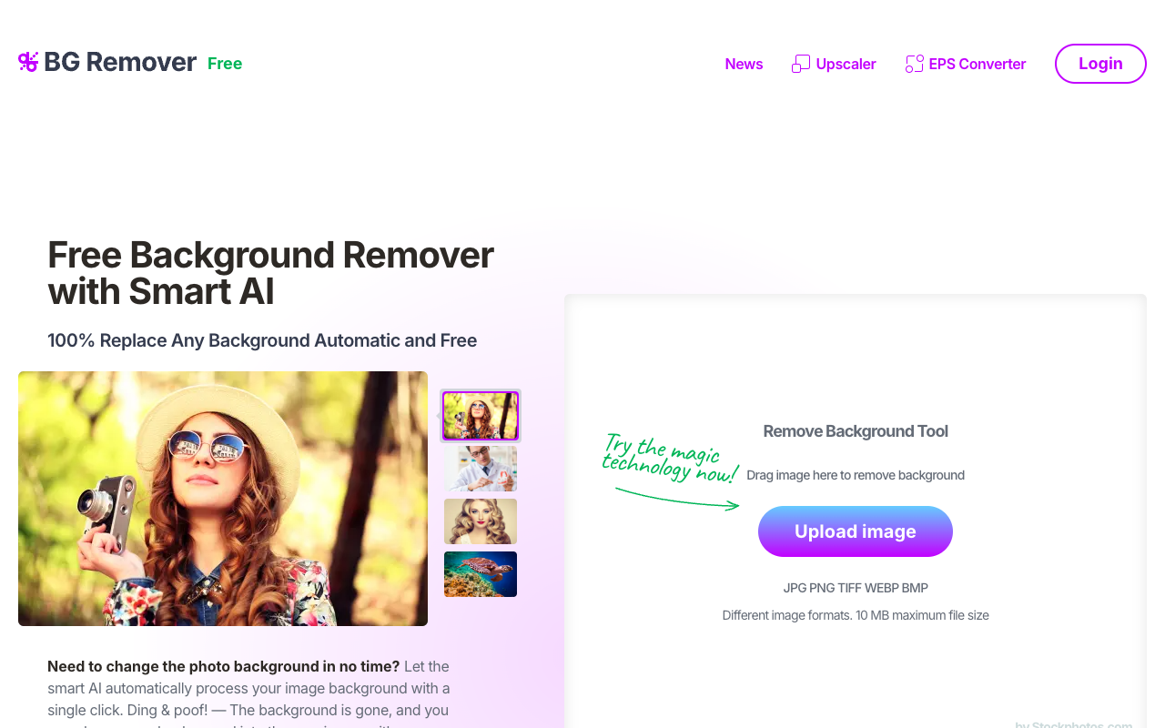 AI Image Background Remover - 自动免费 100% 去除照片背景 人工智能 图像处理 工具