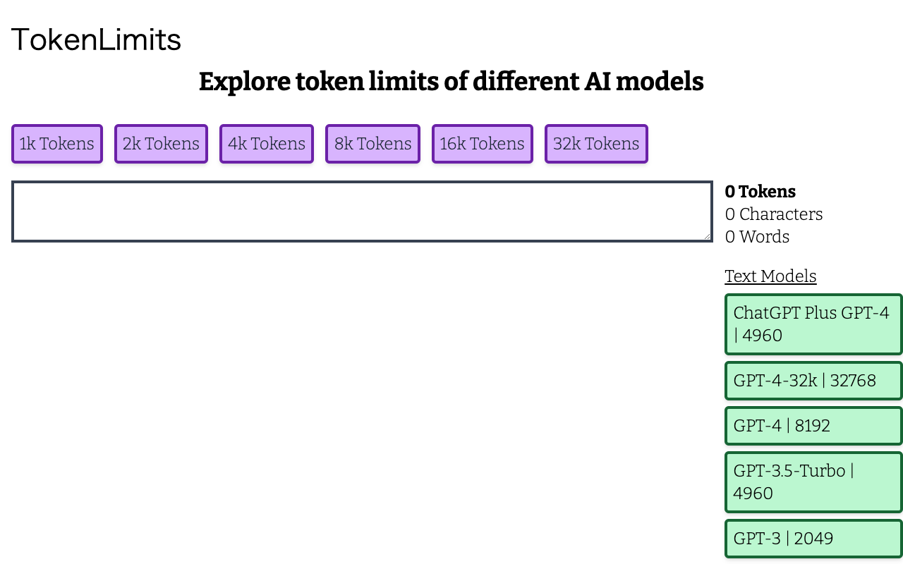 Tokenlimits：检查您的输入是否符合 AI 模型的 token 限制 人工智能 输入限制