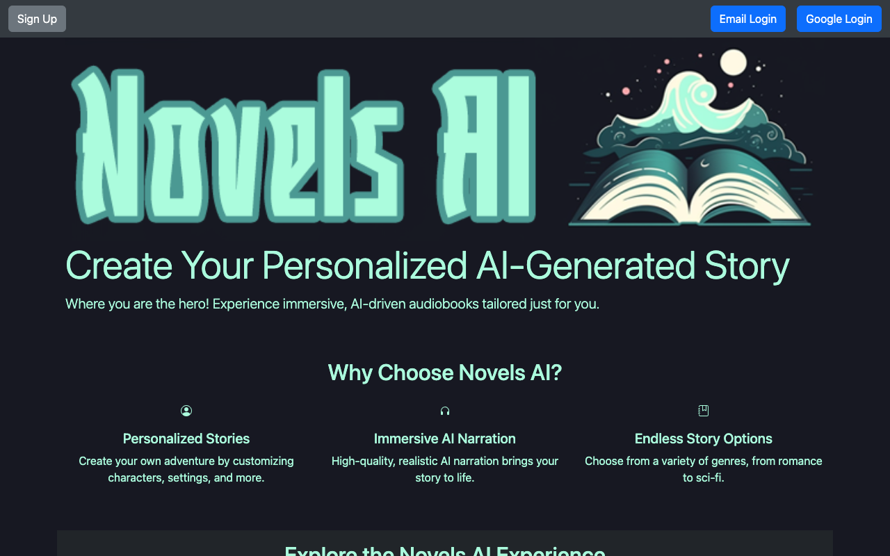 Novels AI - 个性化 AI 有声书，定制你的兴趣 人工智能 有声书 定制化