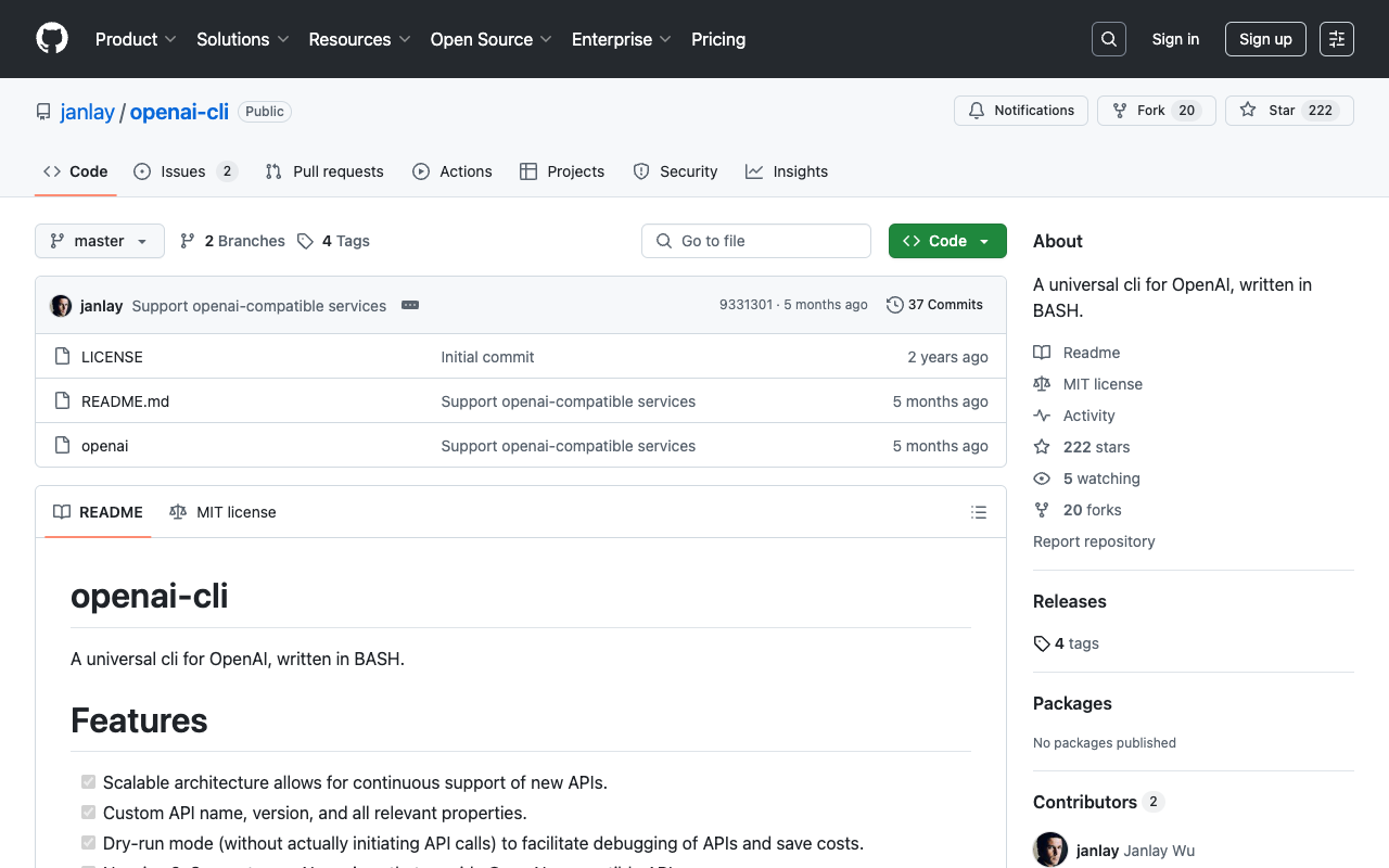 OpenAI BASH 命令行工具 openai-cli 人工智能 命令行工具