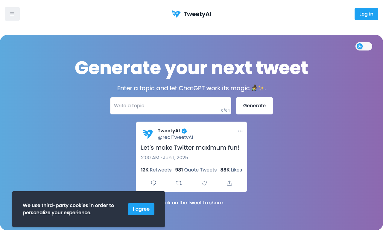 TweetyAI v2.0 - 基于你的 Twitter 活动生成推文的 AI 工具 社交媒体 人工智能 推文生成