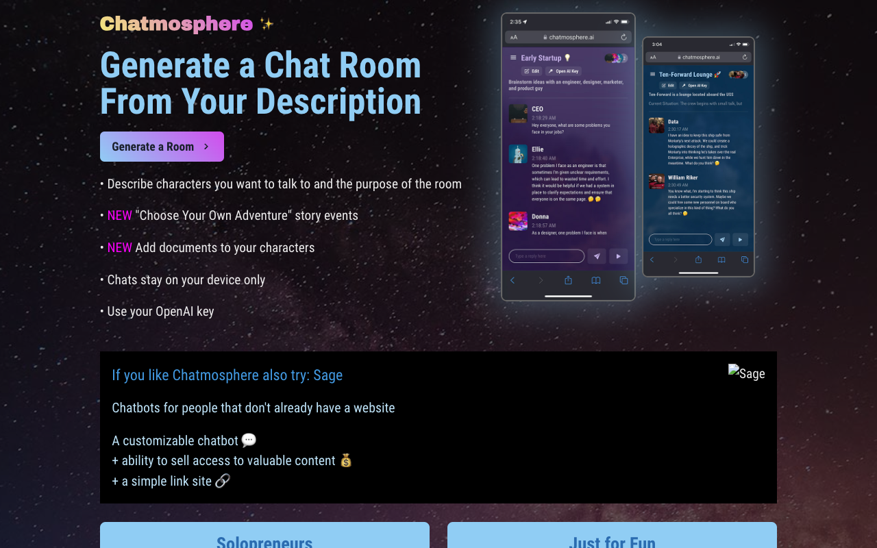 Chatmosphere：自定义聊天室，与不同领域的人交流 聊天室 人工智能