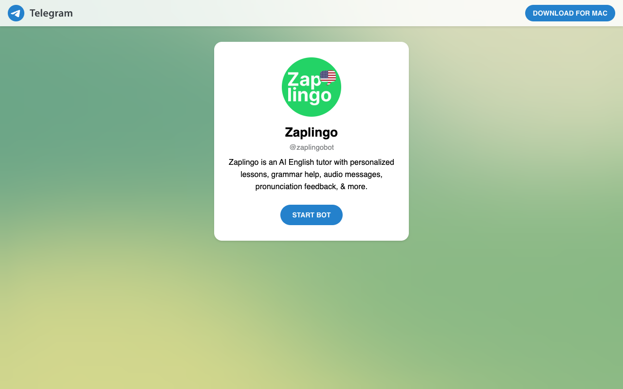 Zaplingo for Telegram - 你的 Telegram 上的 AI 英语辅导老师