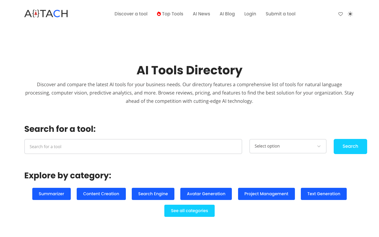 AItach - 发现和比较适合业务需求的 AI 工具 人工智能 工具 企业