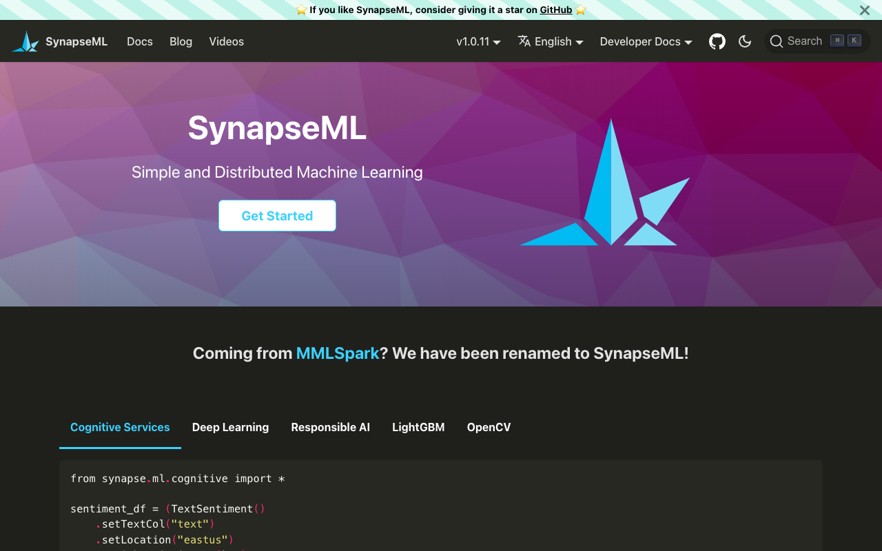 SynapseML：快速、可扩展、多语言、开放源码的分布式机器学习工具