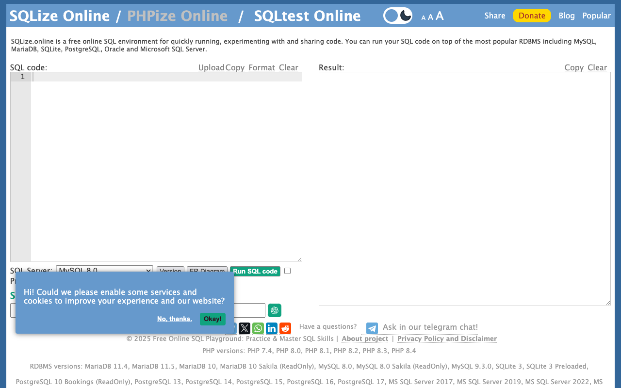 Free SQL Fiddle with ChatGPT Assist - 满足你所有的 SQL 学习需求