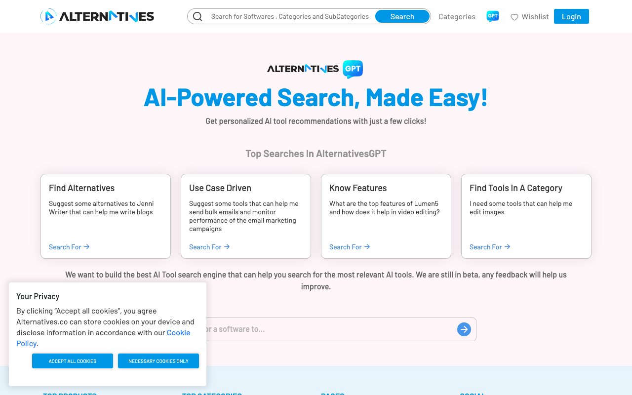 AlternativesGPT - AI 工具的最佳搜索方式