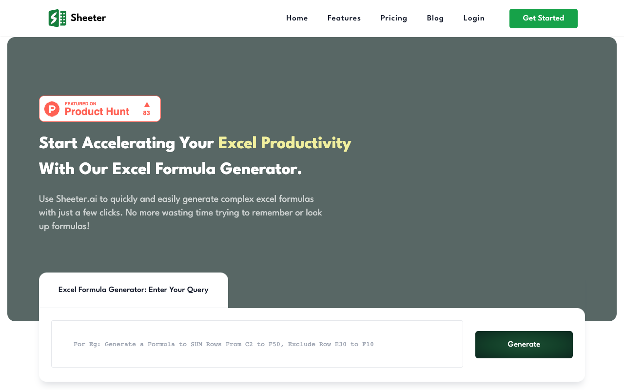 Sheeter.ai - 个人 Excel 公式生成器