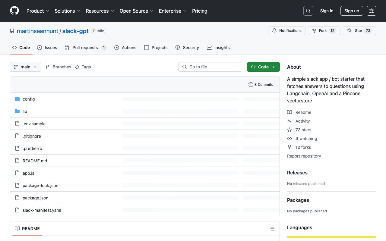Slack-GPT: 一个使用 Bolt.js 框架、Langchain、OpenAI 和 Pinecone vectorstore 的 Slack 应用程序/聊天机器人