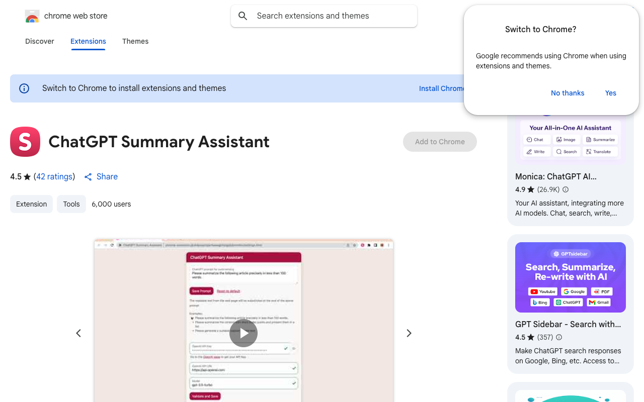ChatGPT Summary Assistant - AI 技术轻松概括网页内容 人工智能 辅助工具 浏览器插件