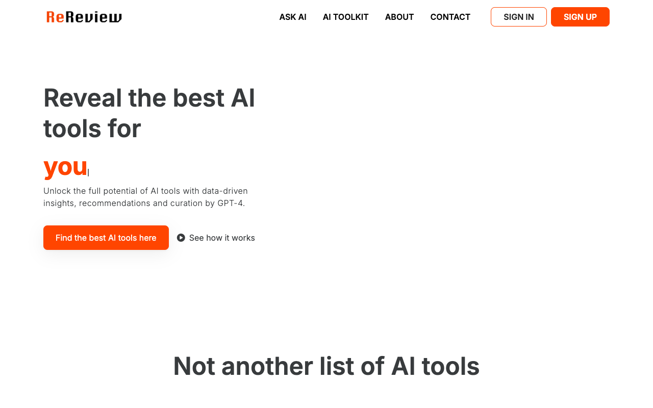 ReReview AI - 秒速找到最佳 AI 工具 人工智能 工具