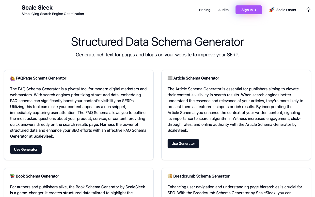 Schema Generator - 生成网页和博客的 Schema，提高搜索引擎排名