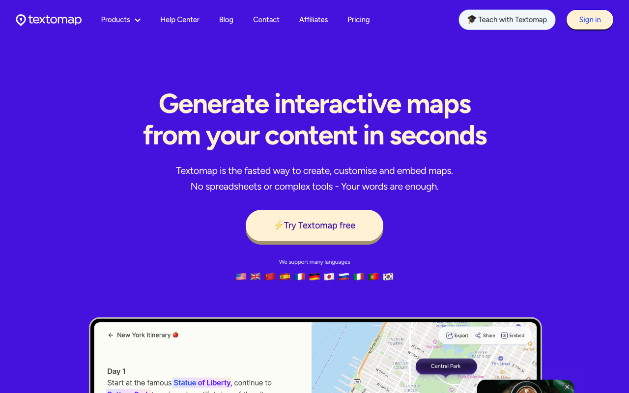 Textomap 2.0 - 将文本源和 ChatGPT 提示转换为交互地图