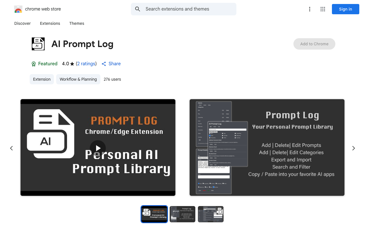 A.I.Prompt Log - 个人 AI 提示库 人工智能 插件 Chrome 浏览器