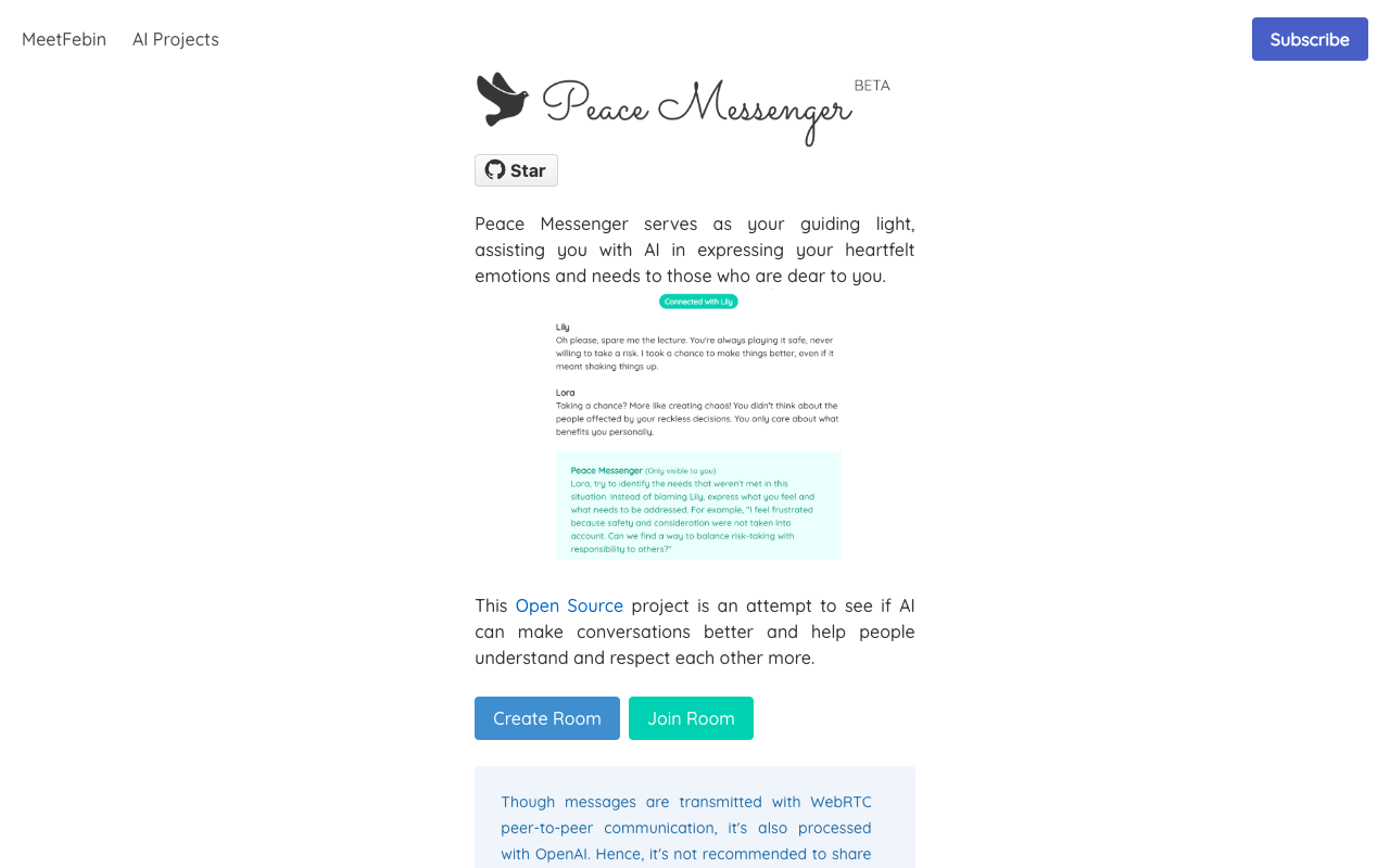 Peace Messenger - AI 辅助的 WebRTC 通讯工具 人工智能 WebRTC 社交应用