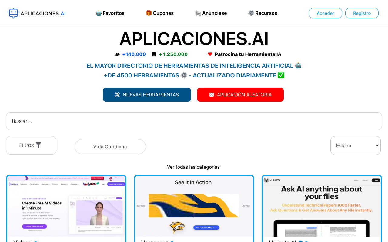 Aplicaciones.AI - 西班牙语最大的人工智能工具目录 人工智能 工具 应用程序