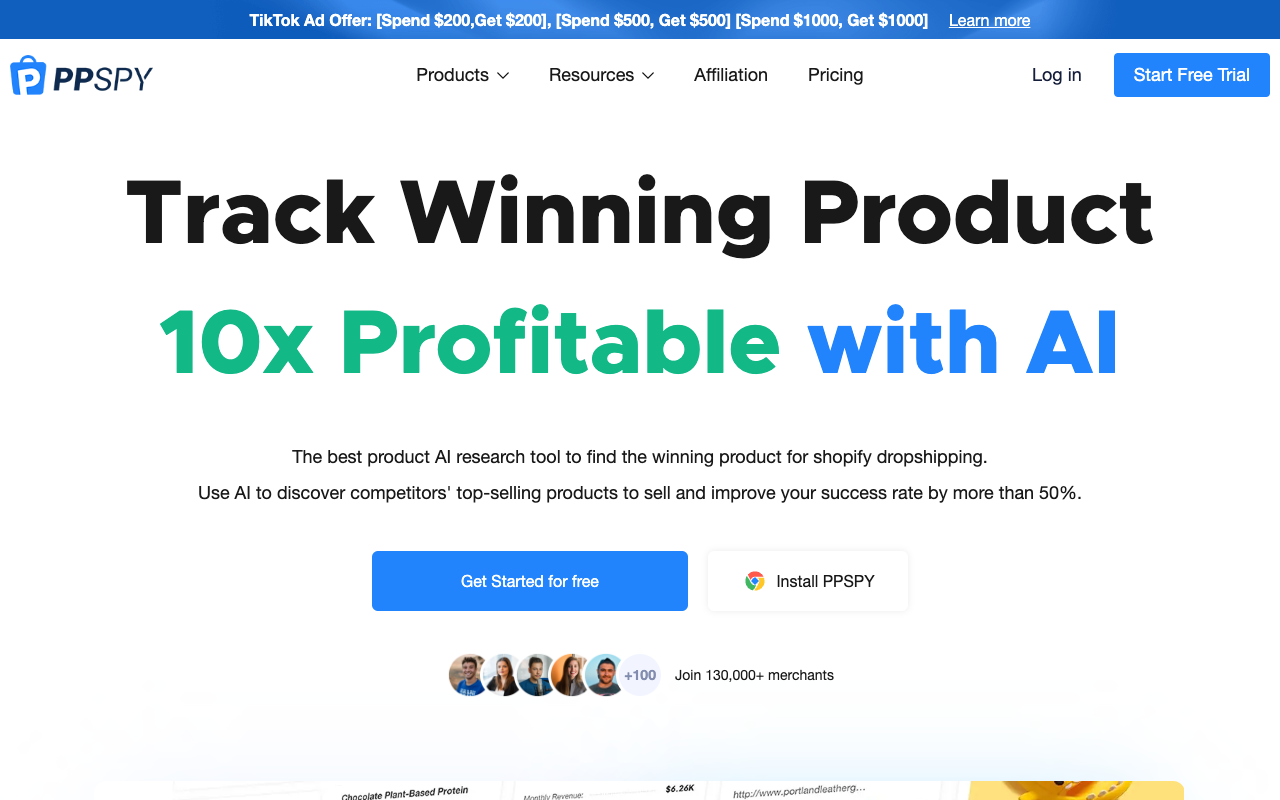 PPSPY - 基于人工智能的 Dropshipping - 通过 AI 追踪高赚产品 10 倍利润 人工智能 Dropshipping 市场研究