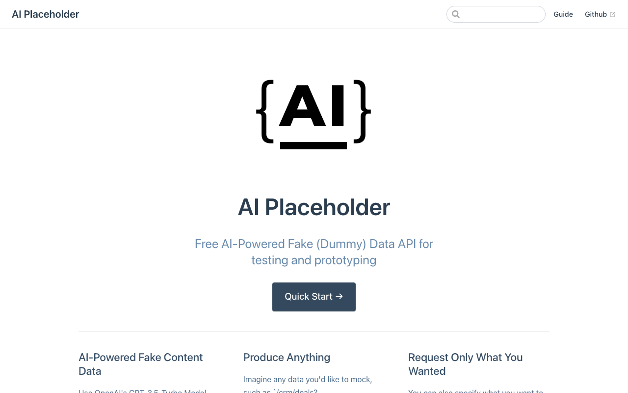 AI Placeholder - AI 引擎驱动的虚拟数据 REST API。受 JSON Placeholder 启发
