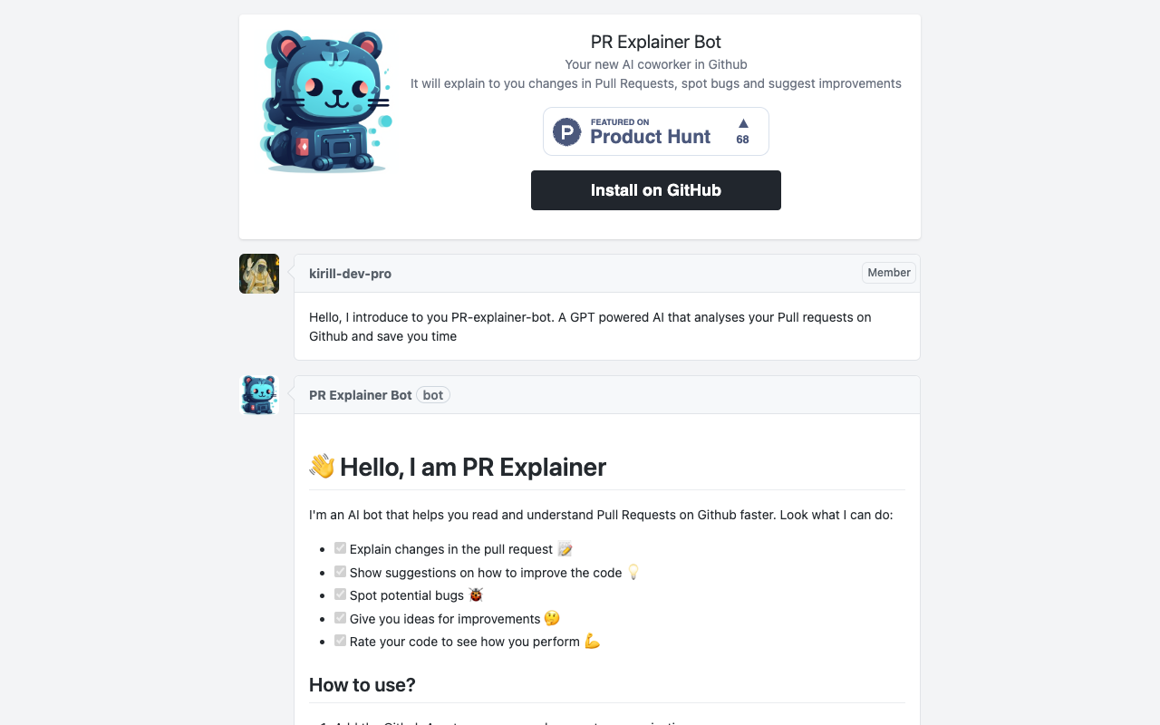 PR Explainer Bot - GitHub 机器人使用人工智能为您拆解拉取请求 机器人 GitHub 人工智能