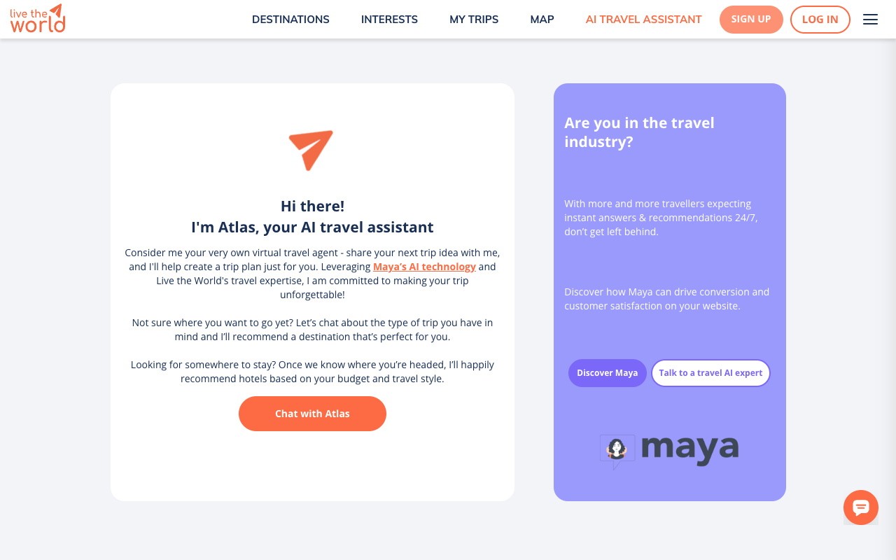 Maya by Live the World - 你的人工智能旅行助手