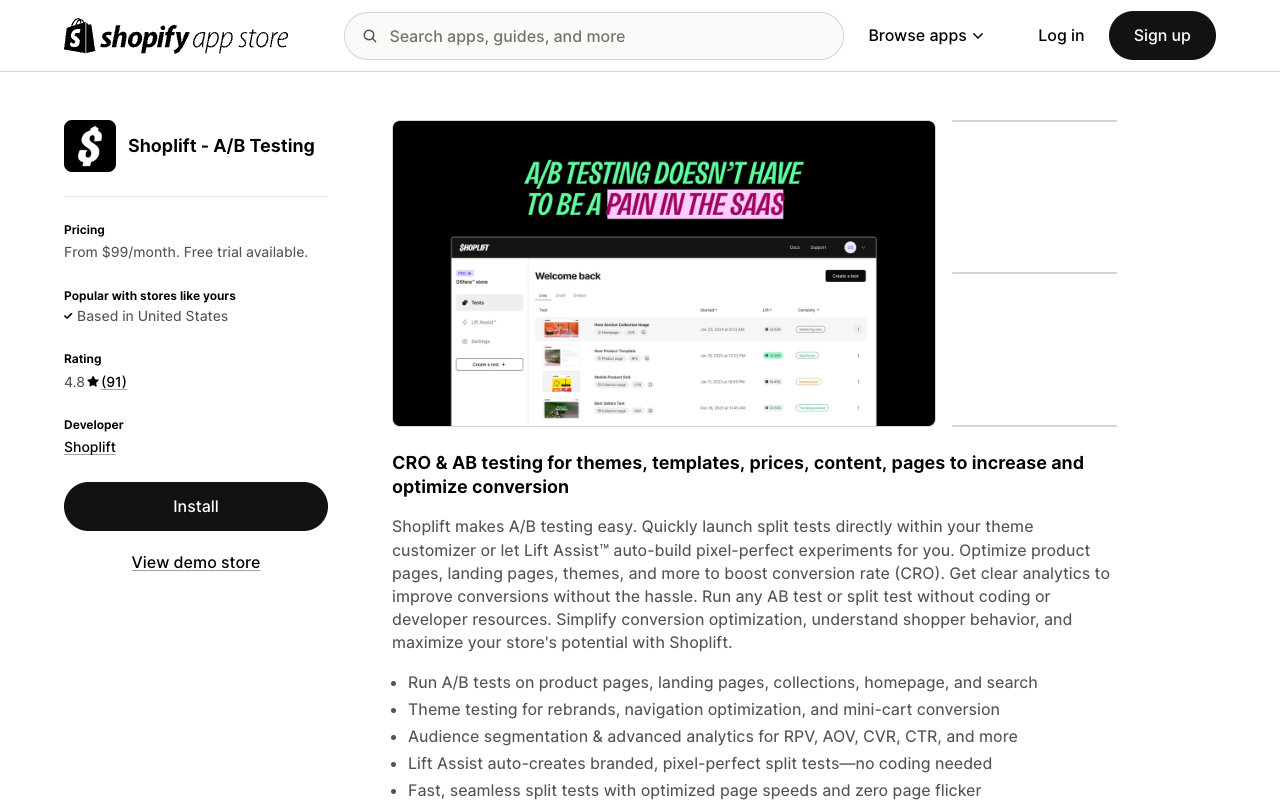 Shoplift.ai - Shopify 首个与 A/B 测试集成的应用