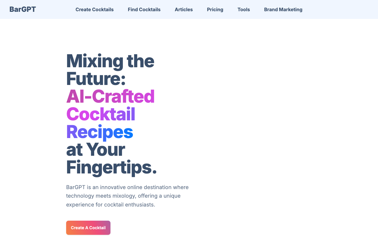BarGPT AI-Powered Bartender - 使用人工智能创造前所未有的鸡尾酒 人工智能 鸡尾酒