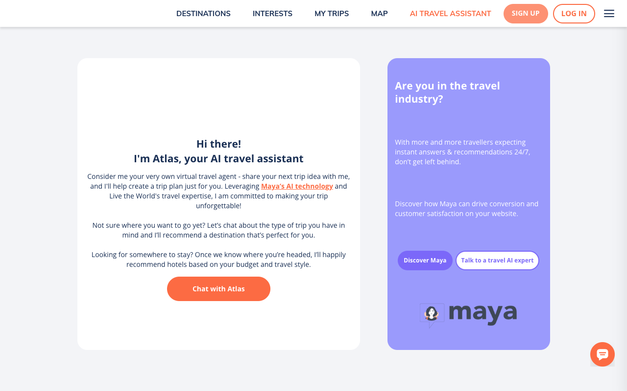Maya by Live the World - 你的人工智能旅行助手 人工智能 旅行助手