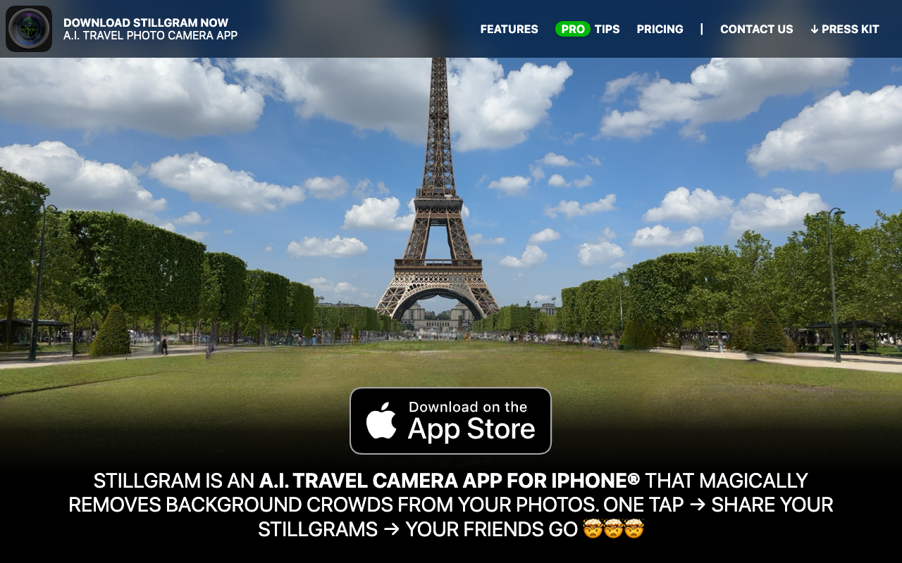 Stillgram - iPhone 上的 AI 旅行相机 - 自动从您的旅行照片中删除人群 🗺️