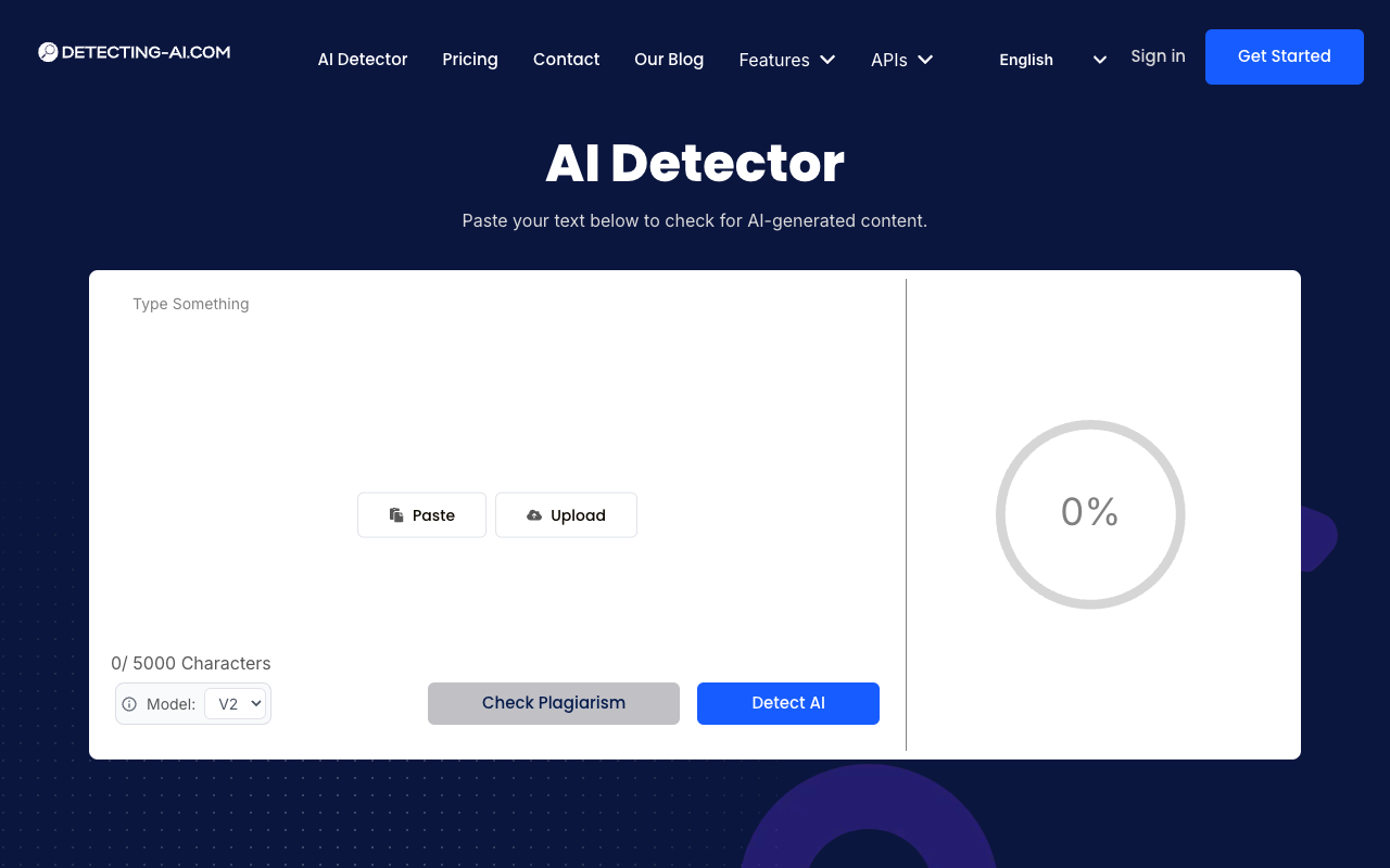 Detecting-AI.com - 使用强大的 AI 检测工具检查 AI 生成的内容