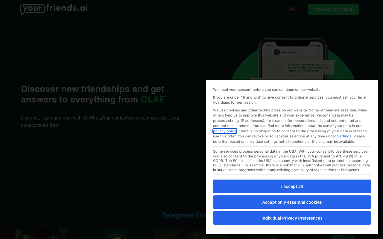 yourfriends.ai - 与熟悉的 AI WhatsApp 联系人连接、学习和聊天