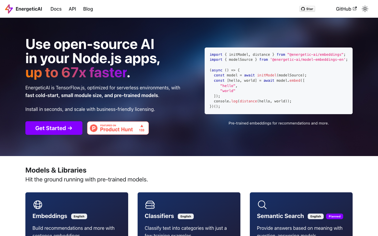 EnergeticAI - 在您的 Node.js 应用中使用开源 AI，速度最高提升 67 倍 开源 人工智能 Node.js