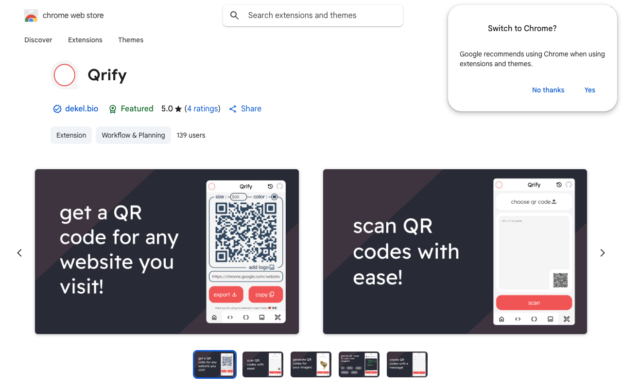 QRify - QR 码扩展，适用于网址、图片、代码和消息