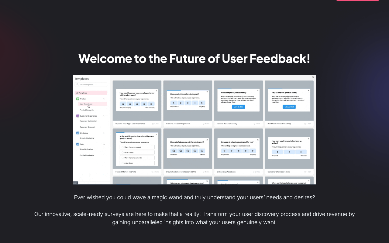 Userpilot Surveys - 使用 Userpilot 的 AI 动力应用内调查，提供 30+ 模板