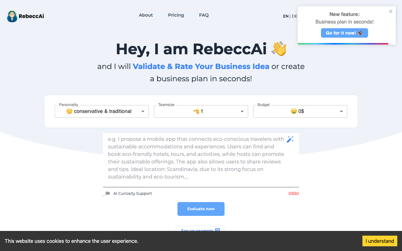 RebeccAI - AI 动力商业创意评估与改进 人工智能 商业创意