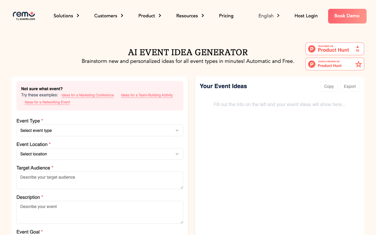 AI Event Idea Generator - 用于任何活动的新颖个性化想法的人工智能发生器 人工智能 活动策划