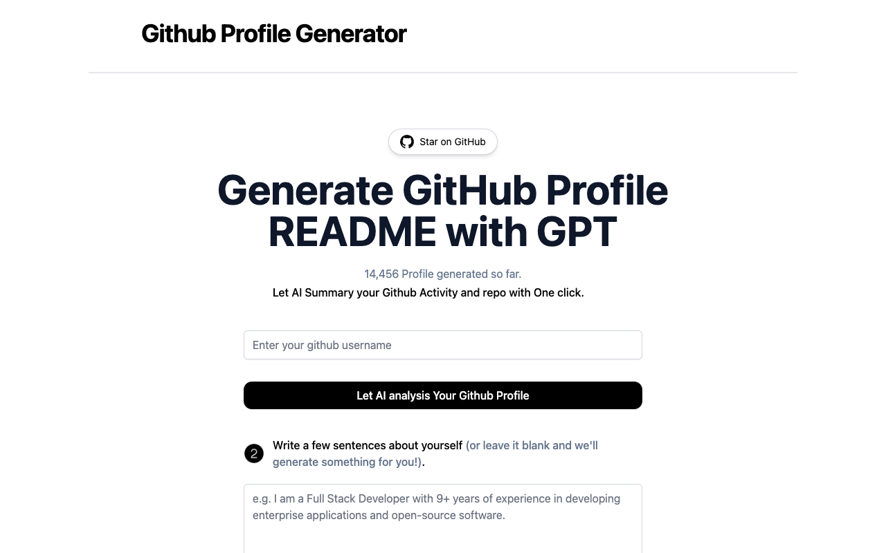 AI-GitHub-Profile-Generator - 使用 AI 生成 README：在几秒钟内提升您的 GitHub 个人资料