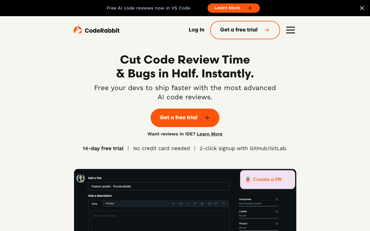 CodeRabbit - 用 CodeRabbit 的 AI 功能改变您的代码审查 代码审查 人工智能