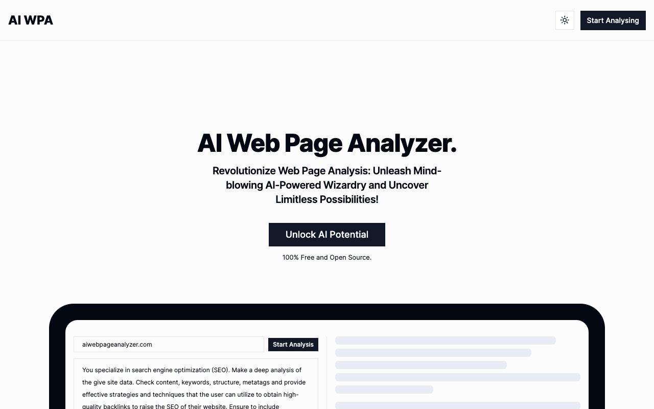 AI 网页分析器（AI WPA）- 使用 ChatGPT AI 进行网页分析 AI 网页分析