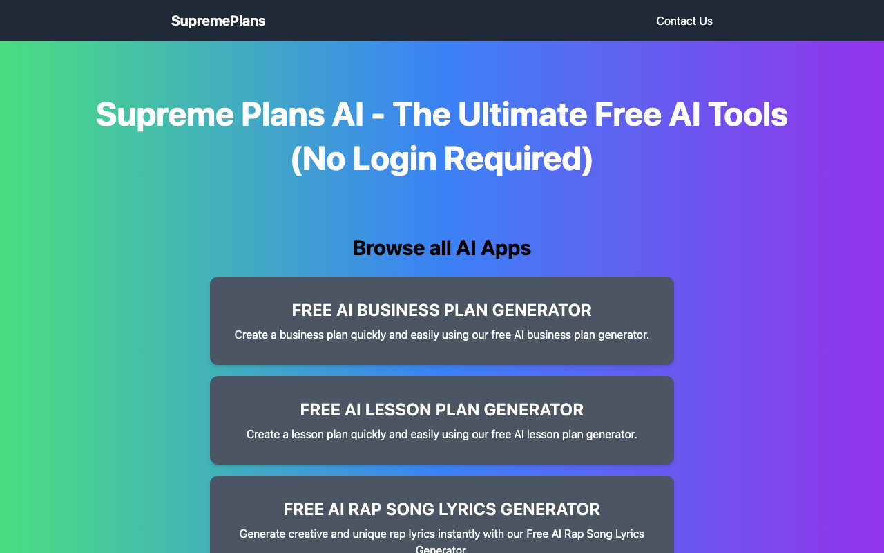 Supreme Plans AI - Supreme Plans - 免费的顶级人工智能工具 人工智能 规划