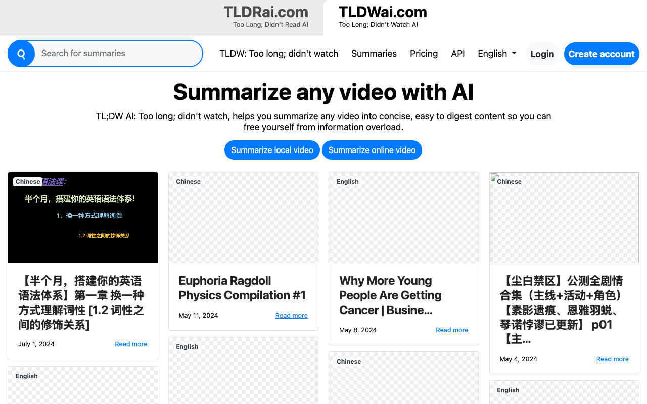 TL;DW AI - 利用人工智能对任何视频进行摘要 人工智能 视频摘要