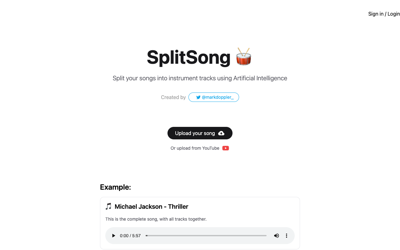 SplitSong.com - 使用人工智能将 YouTube 音乐分割为人声和乐器 人工智能 音乐工具