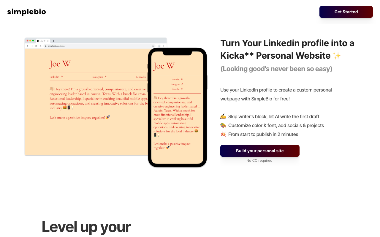 Simplebio - 将您的 Linkedin 变成一款个人页面利器